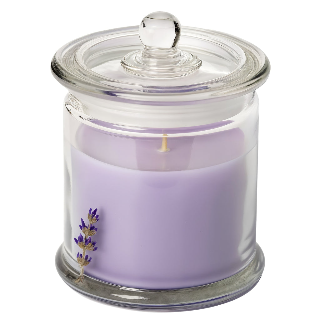 Naldony Lavender Fields Soy Candle — three-quarter front view showing entire candle in jar