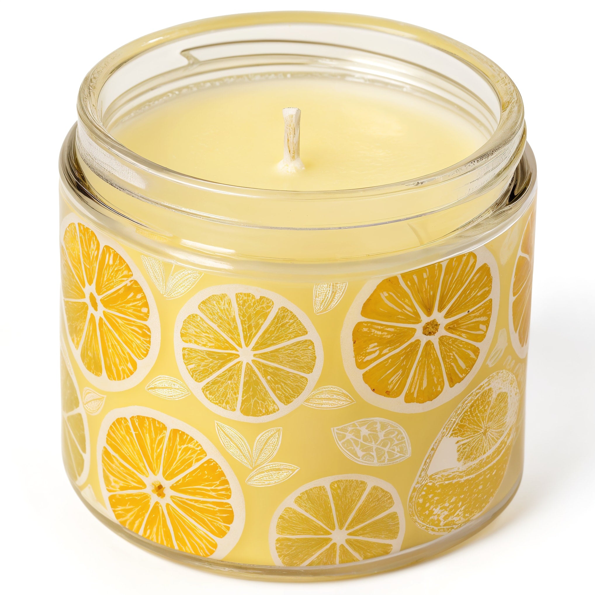Naldony Citrus Zest Soy Candle — hero front view showing the yellow glass jar with citrus motif