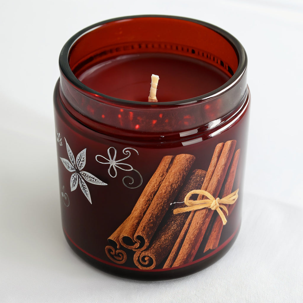 Naldony Cinnamon Spice Soy Candle — three-quarter front view