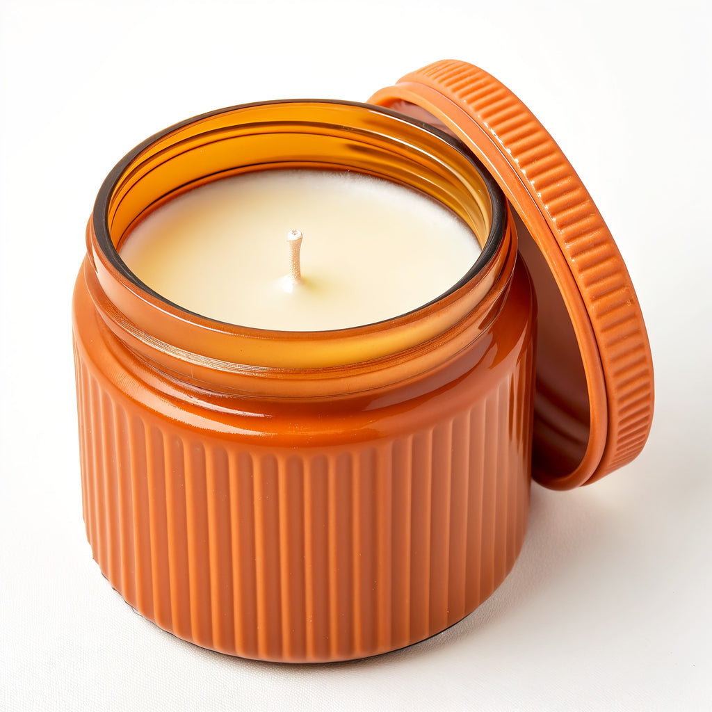 Naldony Ginger Spice Soy Candle — hero front view, orange jar with ribbed texture