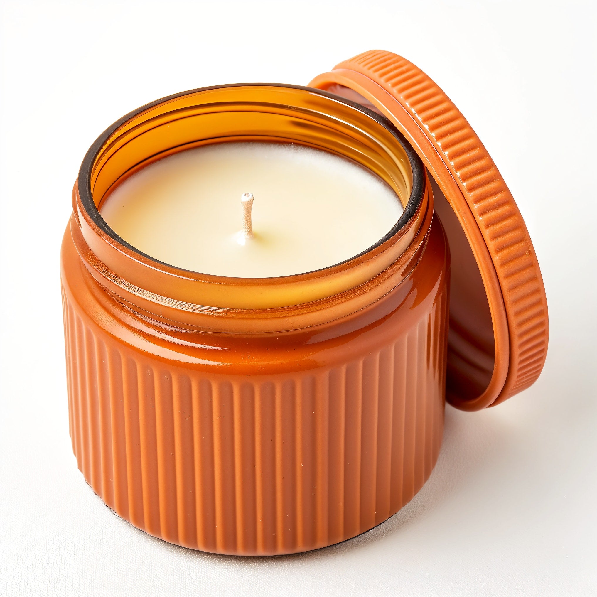 Naldony Ginger Spice Soy Candle — hero front view, orange jar with ribbed texture