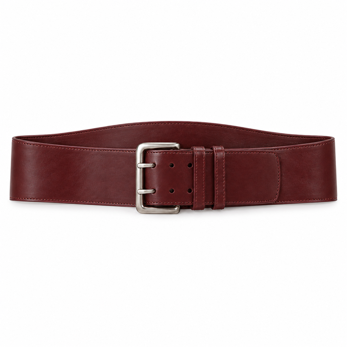 Side view of naldony men's leather belt in burgundy.