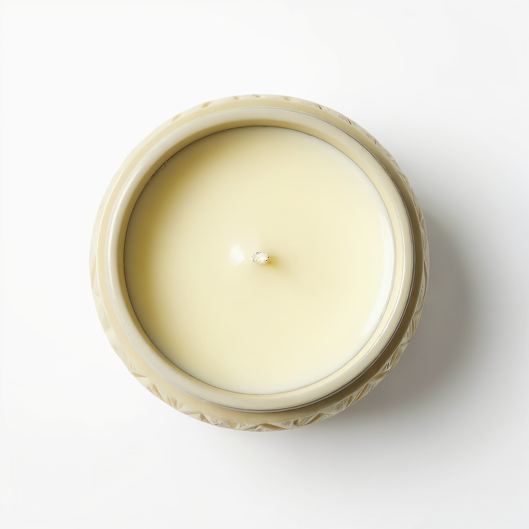 Naldony Vanilla Coconut Soy Candle — Top-down view showing ivory jar and single cotton wick