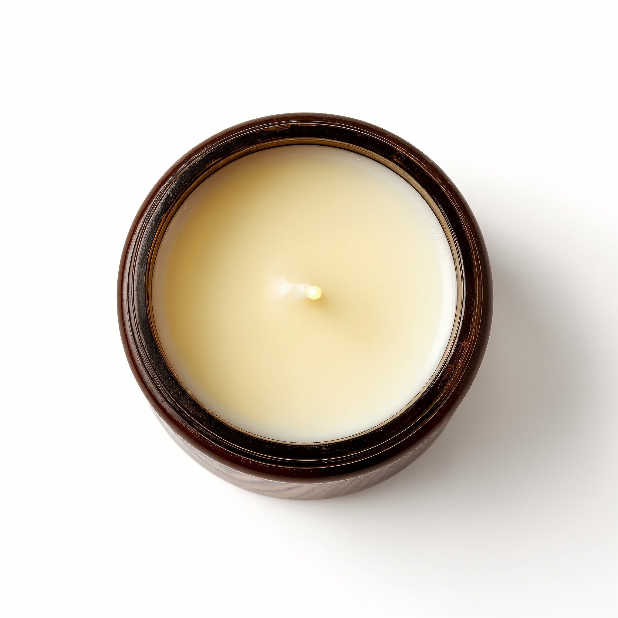 Naldony Sandalwood Serenity Soy Candle — Top-down view revealing the candle's wax and single wick