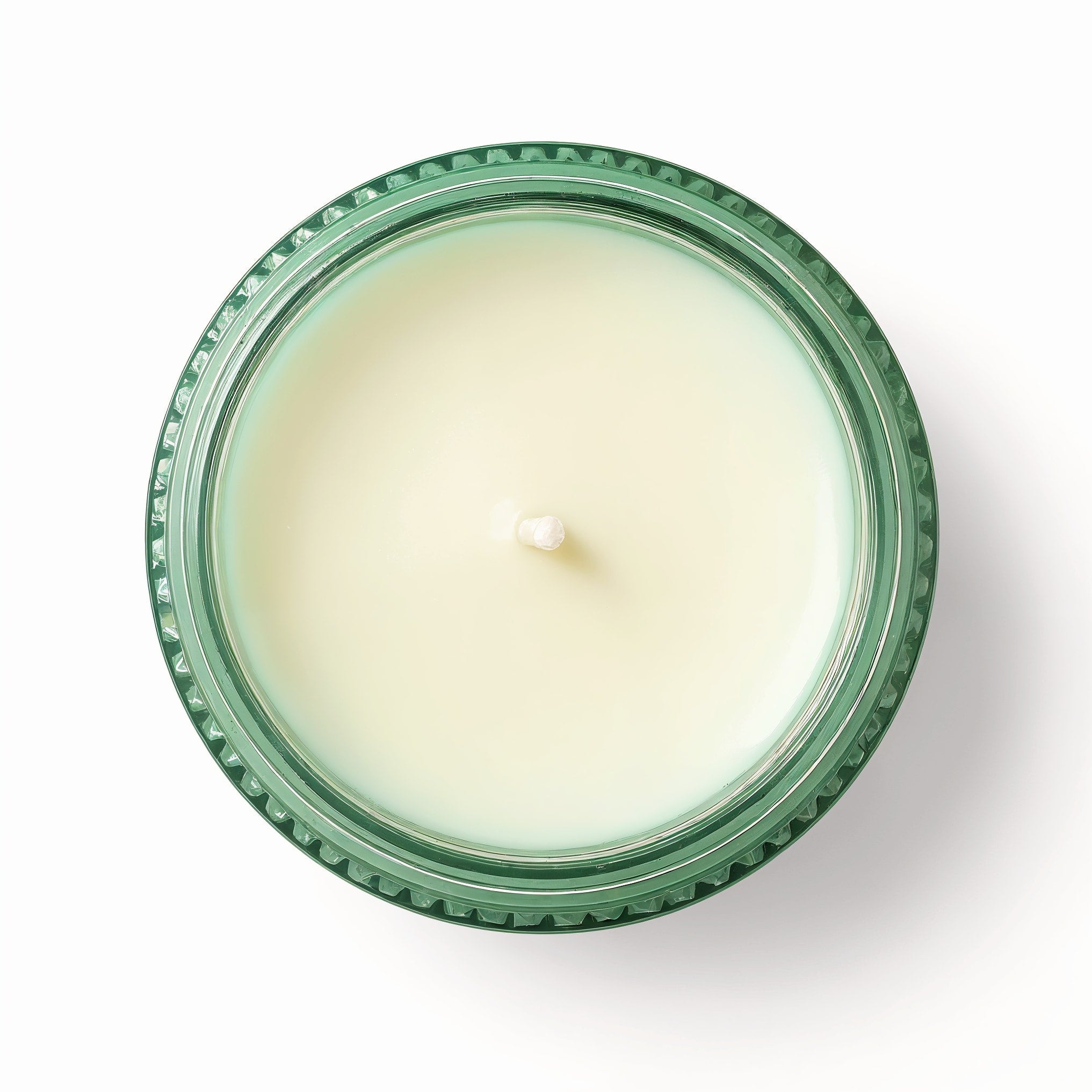 Naldony Mint Refresh Soy Candle — strict top-down view showing the inside of the mint green jar