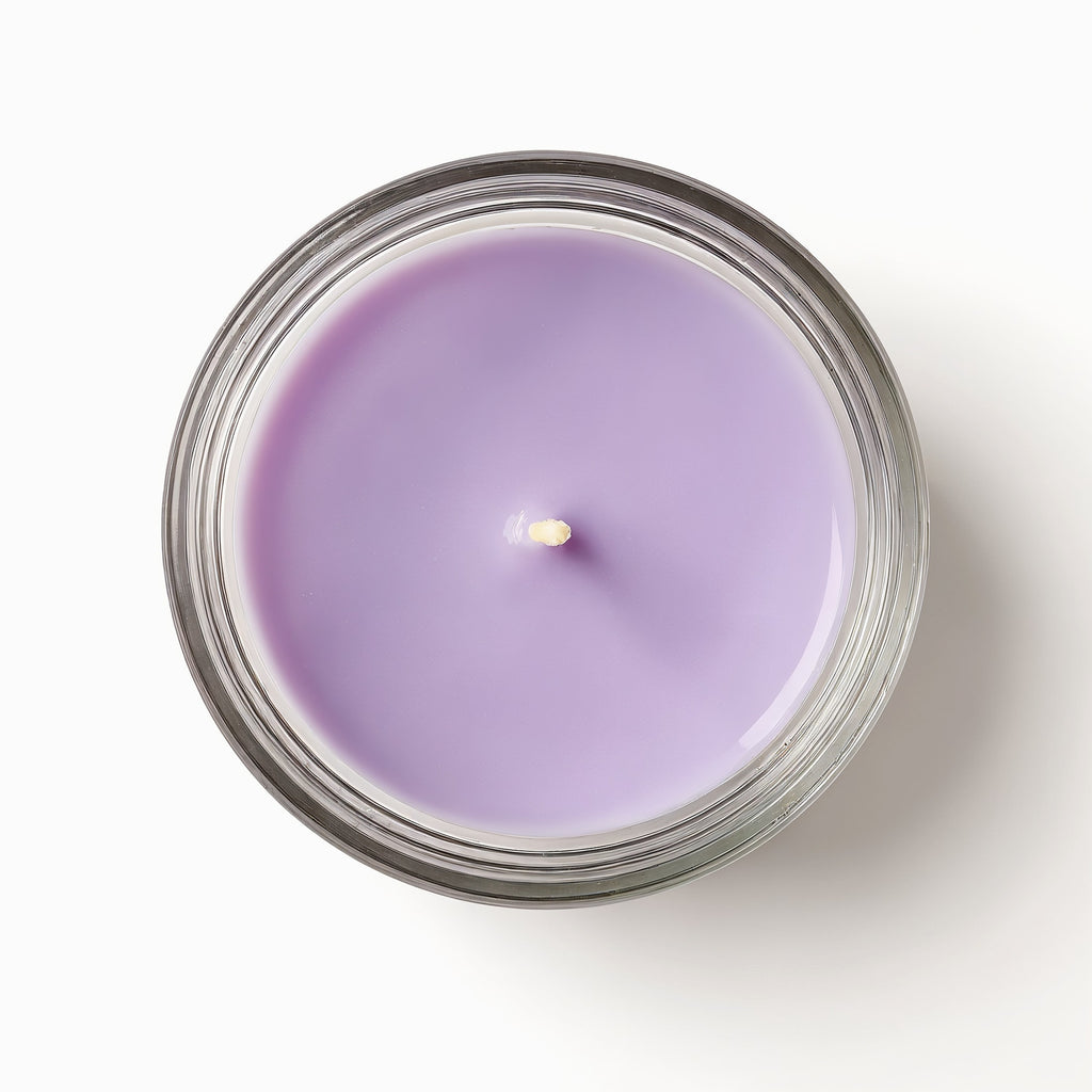 Naldony Lavender Fields Soy Candle — top-down view showing the interior with the wick