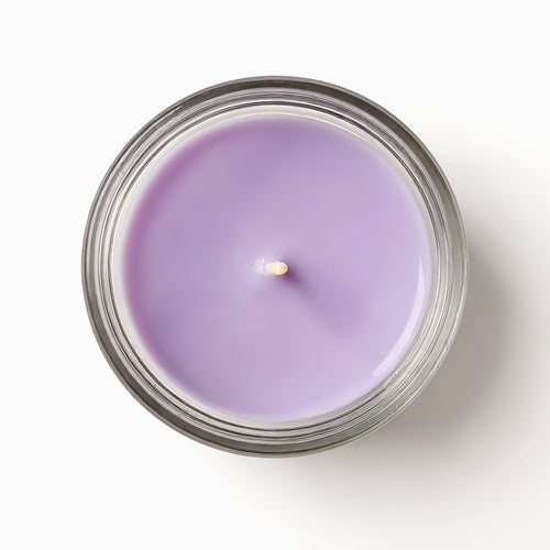 Naldony Lavender Fields Soy Candle — top-down view showing the interior with the wick