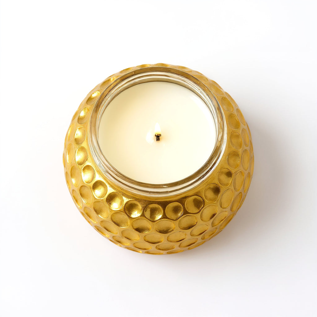 Naldony Honey Nectar Soy Candle — top-down view into the golden jar showing the soy wax and single cotton wick