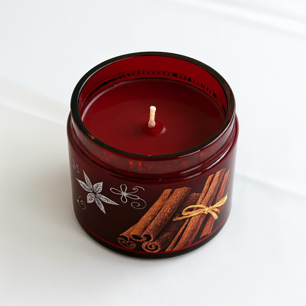 Naldony Cinnamon Spice Soy Candle — top-down view showing wax and wick