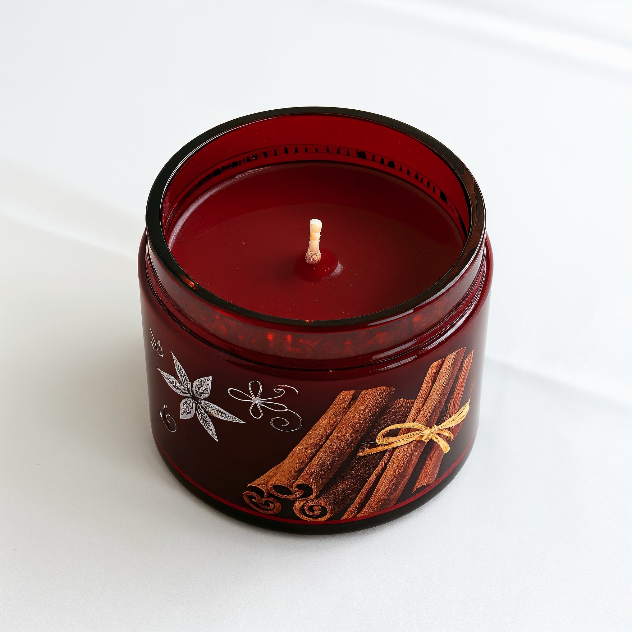 Naldony Cinnamon Spice Soy Candle — top-down view showing wax and wick