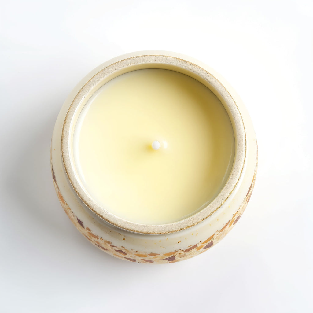 Naldony Vanilla Amber Soy Candle — top-down view showing the inside with soy wax and wick