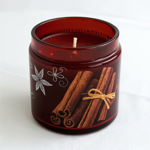 Naldony Cinnamon Spice Soy Candle — side profile of the jar