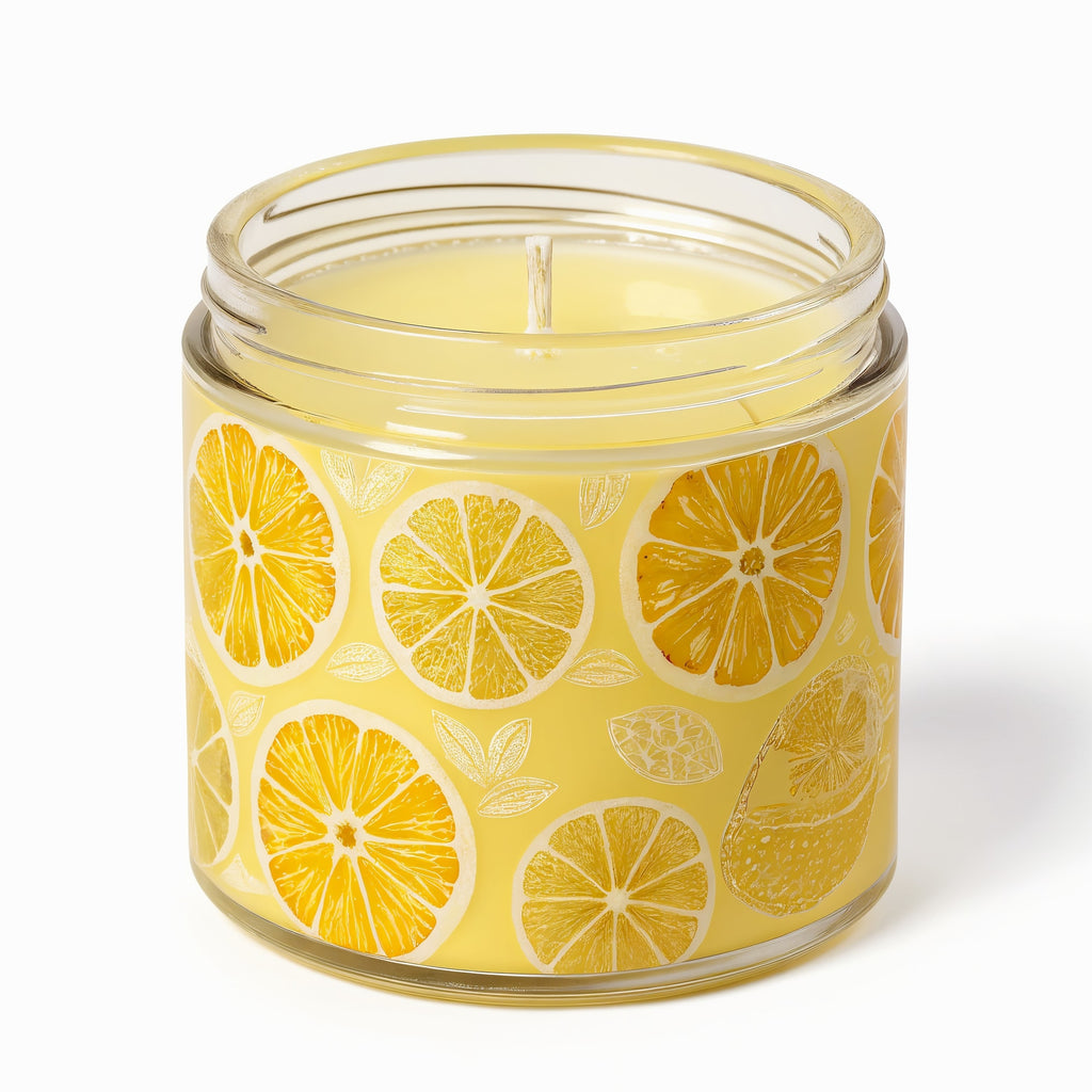 Naldony Citrus Zest Soy Candle — side profile showing the cylindrical shape and transparent glass