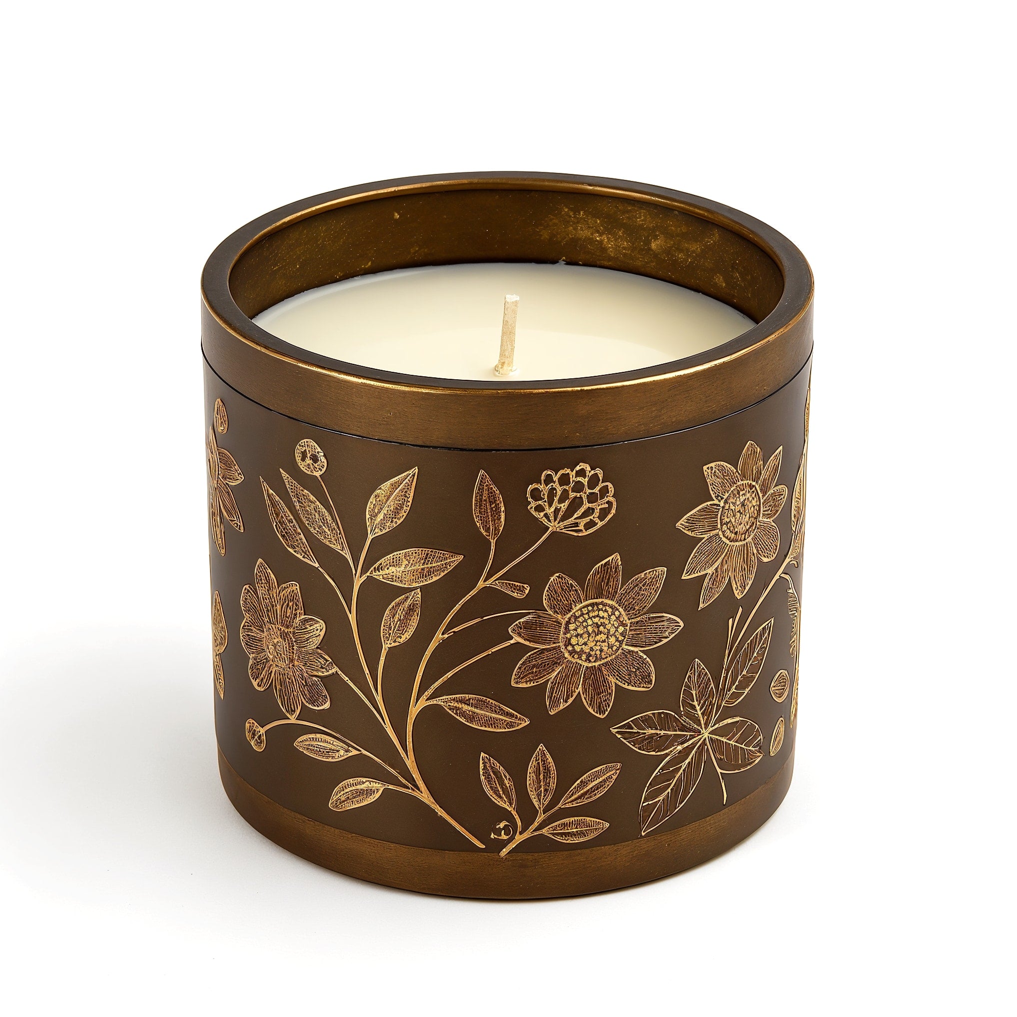 Naldony Patchouli Dream Soy Candle — side profile showing silhouette of the bronze jar