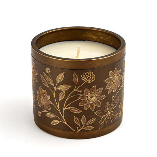 Naldony Patchouli Dream Soy Candle — side profile showing silhouette of the bronze jar