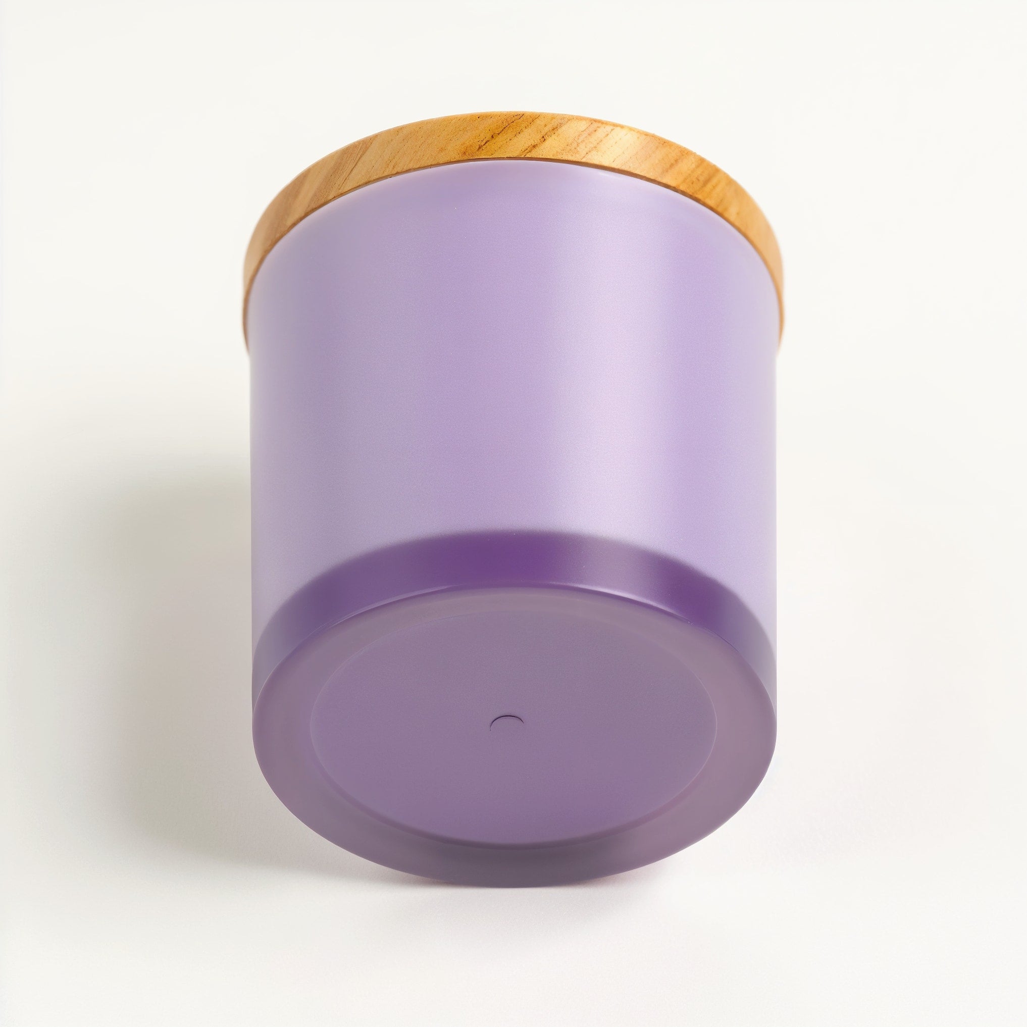 Naldony Lavender Fields Soy Candle — upside-down view showing the base of the matte glass jar