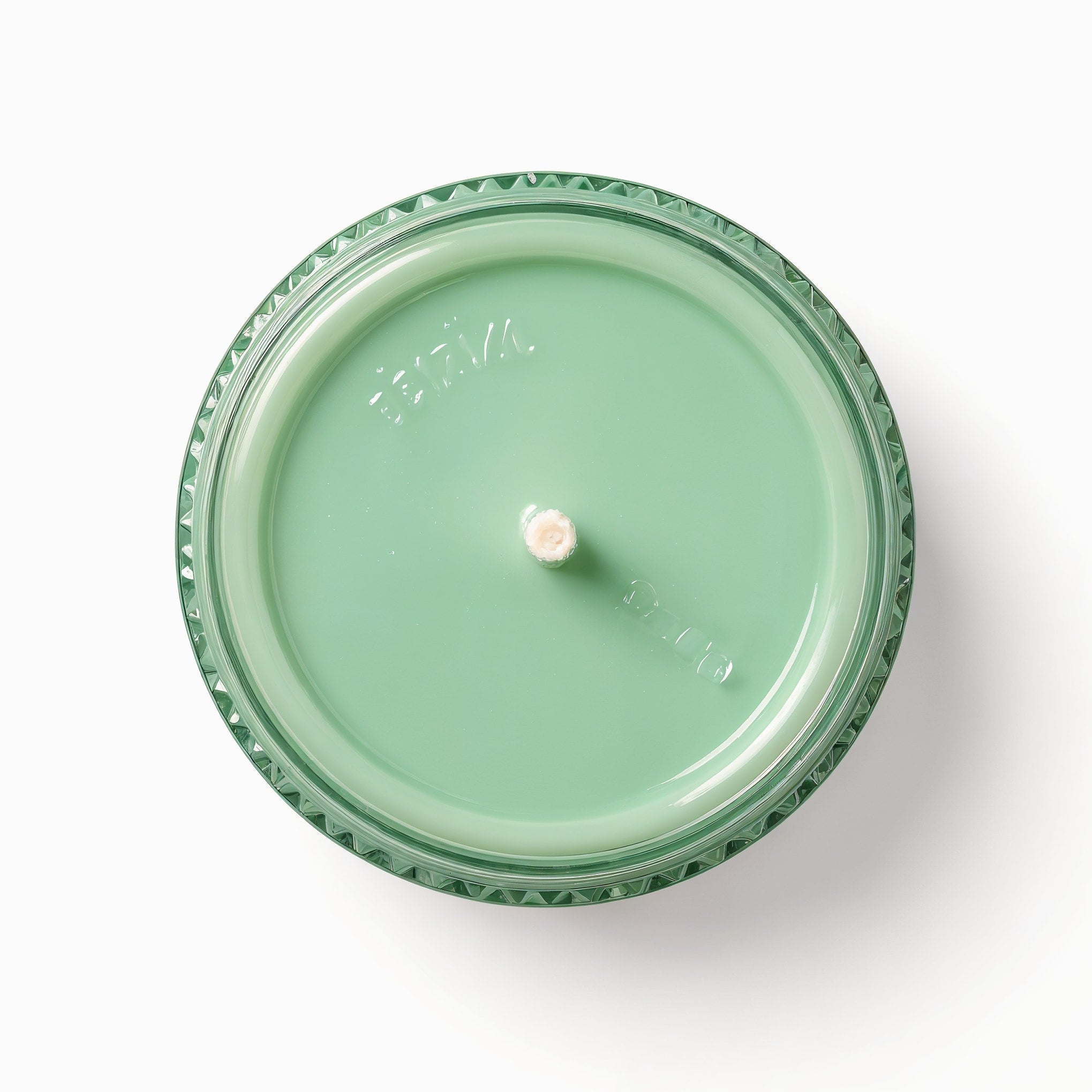 Naldony Mint Refresh Soy Candle — underside view showing the base of the mint green jar