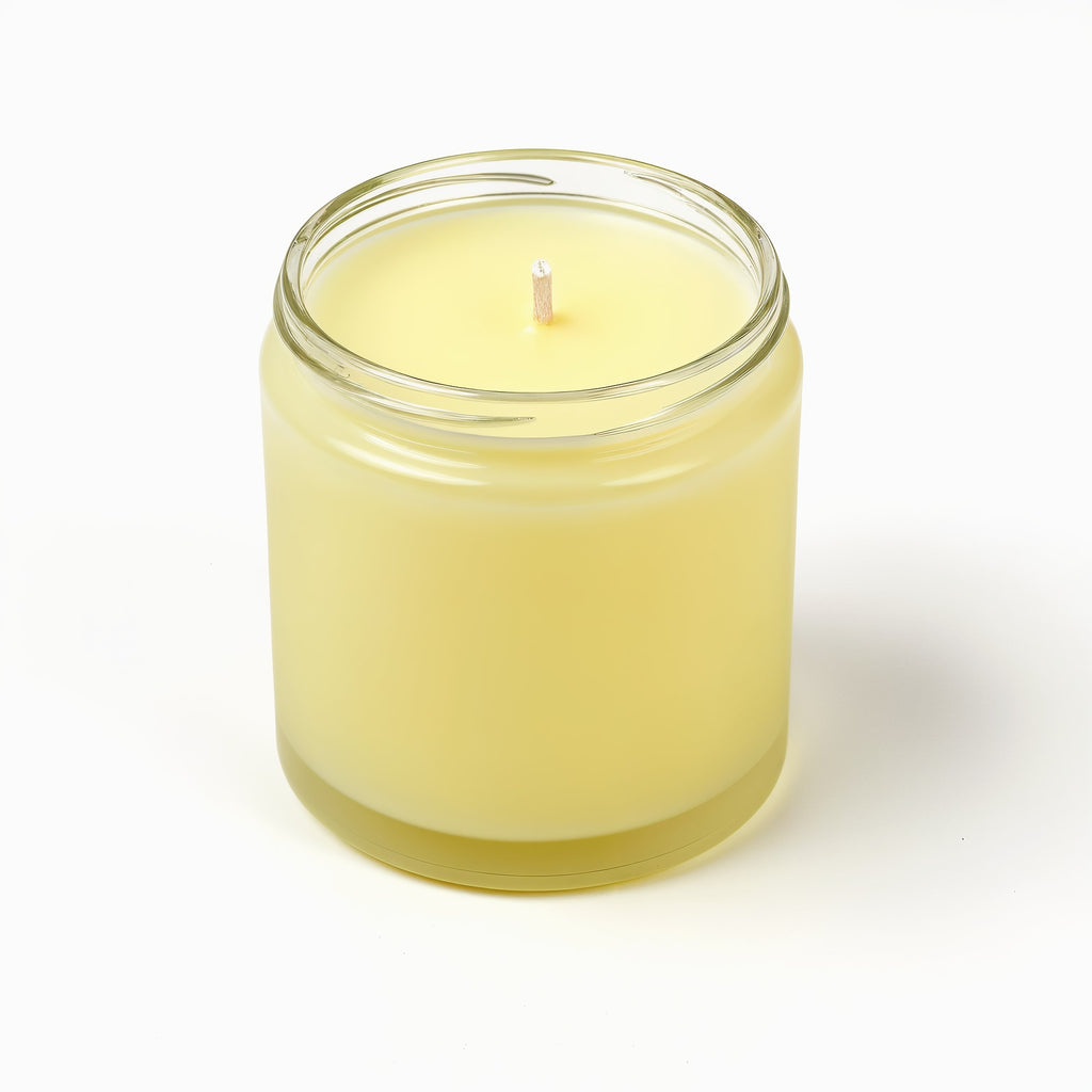Naldony Citrus Breeze Soy Candle — view of the base of the frosted glass jar