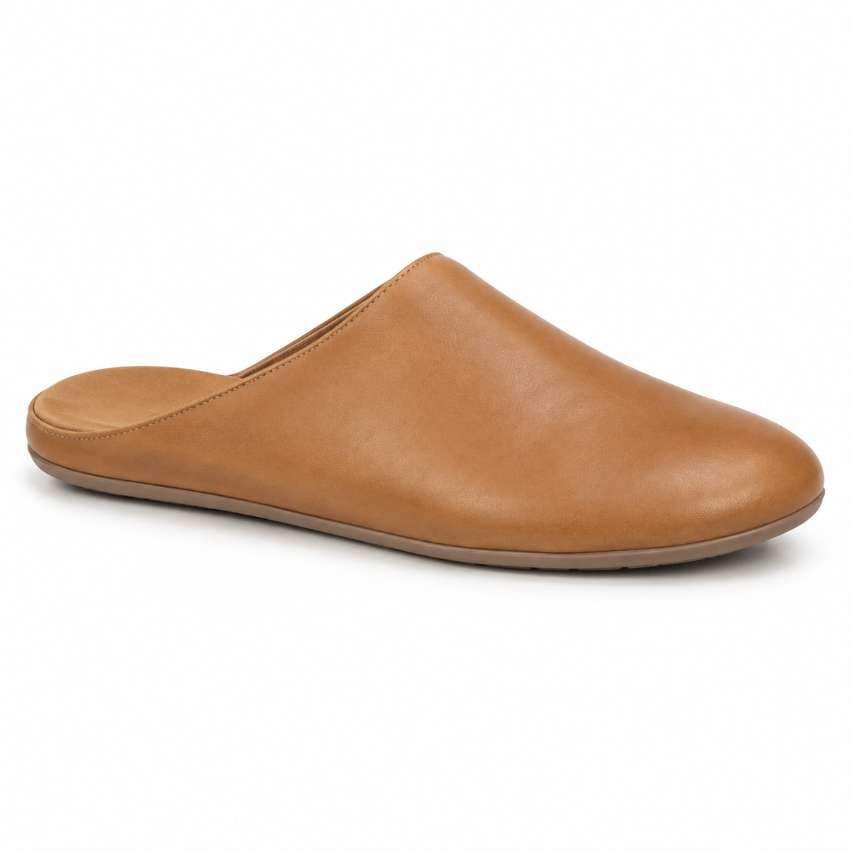 Front view of naldony Men's Leather Slip-On Slippers in brown