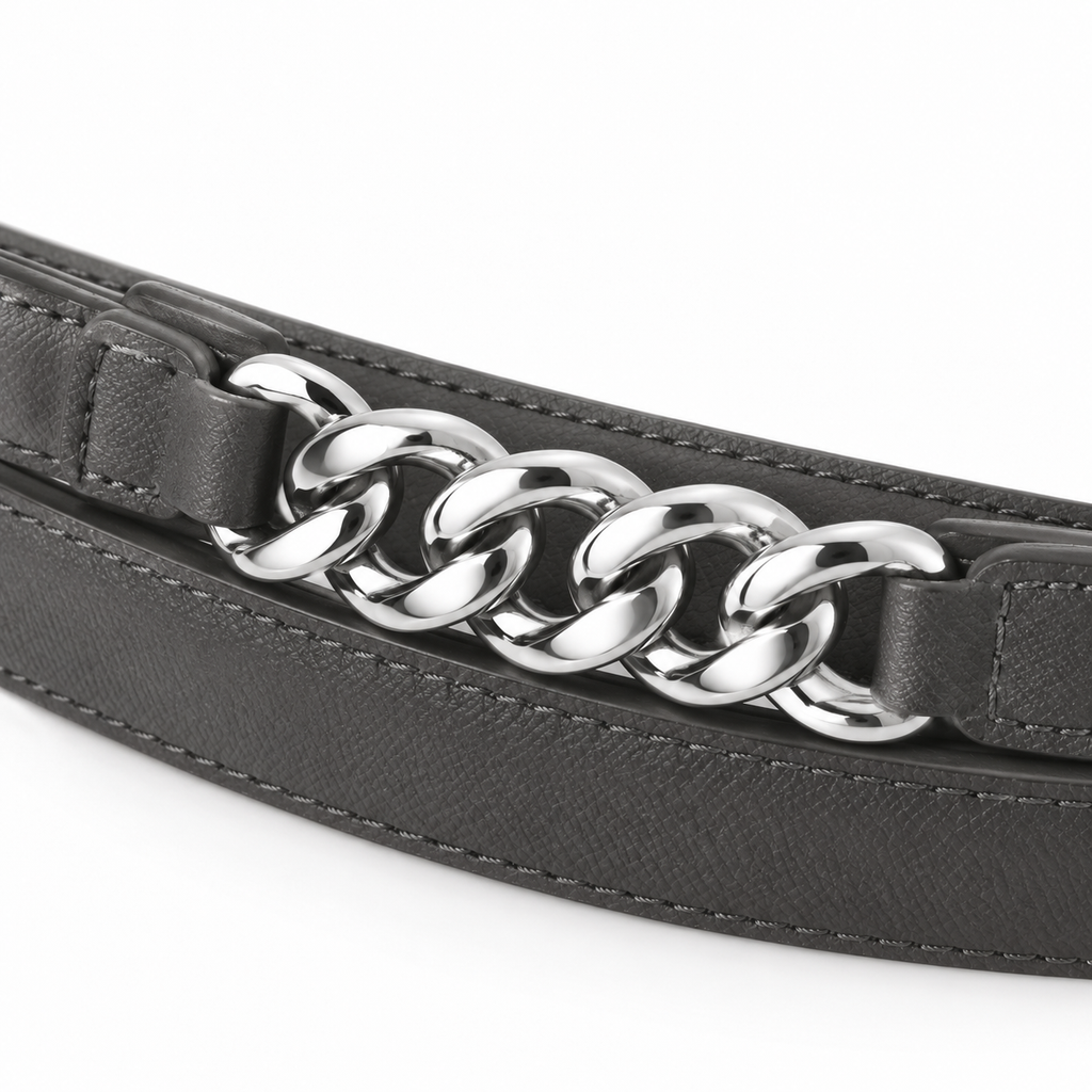 Naldony belt in charcoal grey laid flat
