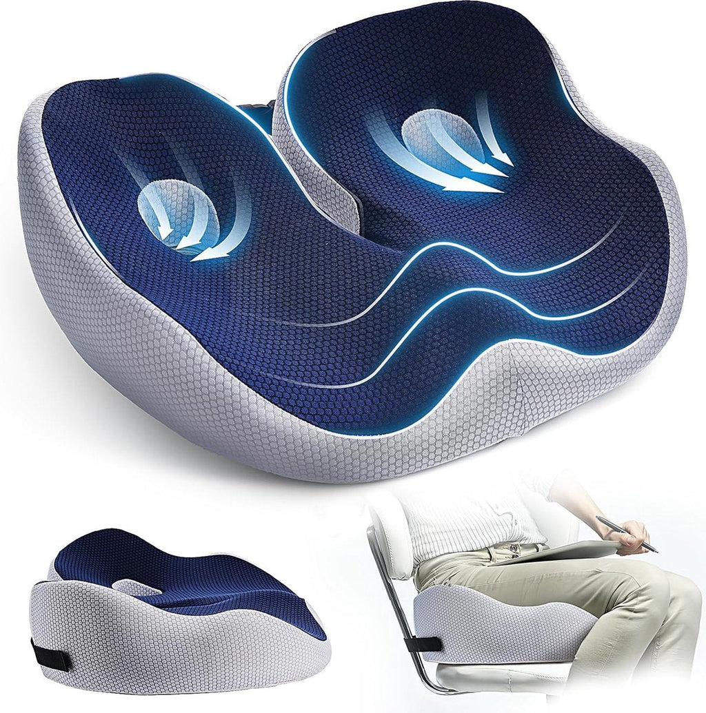 Ergonomic memory foam seat cushion with coccyx cut-out