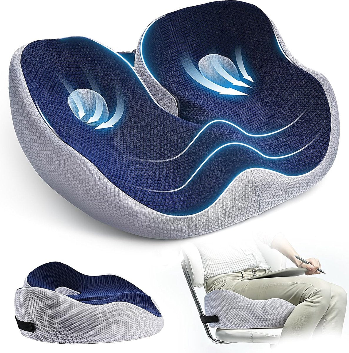 Ergonomic memory foam seat cushion with coccyx cut-out