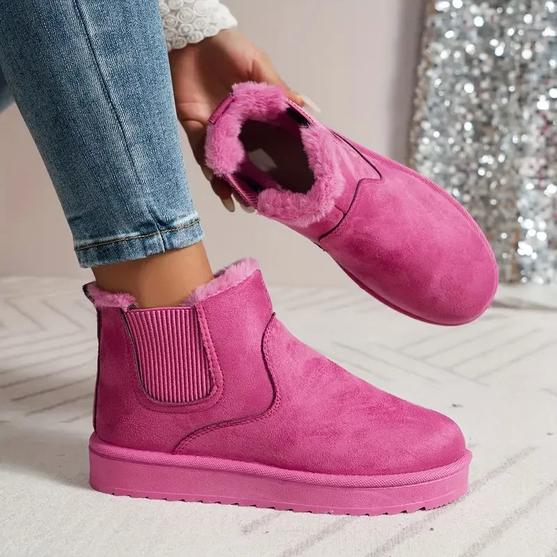 Women's fur lined winter ankle boots with elasticated sides