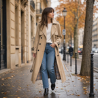 Women's long double-breasted trench coat with belt