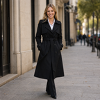 Women's long double-breasted trench coat with belt