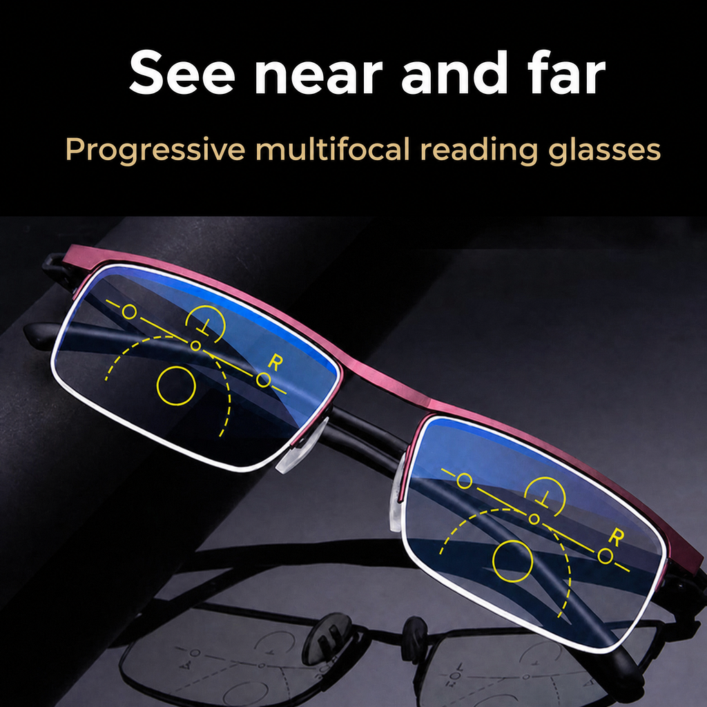 Progressive multifocal reading glasses, +1.00 to +4.00