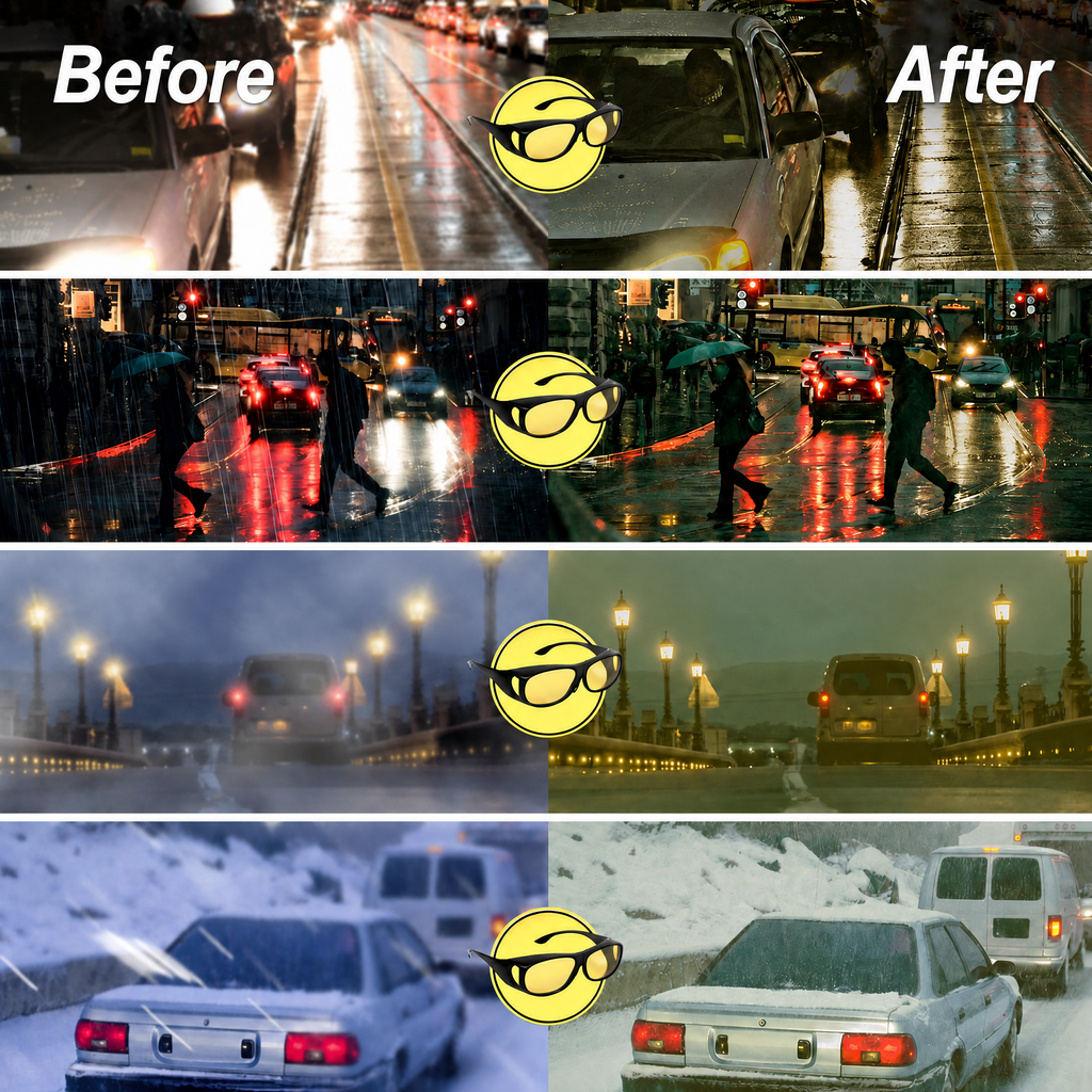 Night driving glasses with amber lenses and side lenses