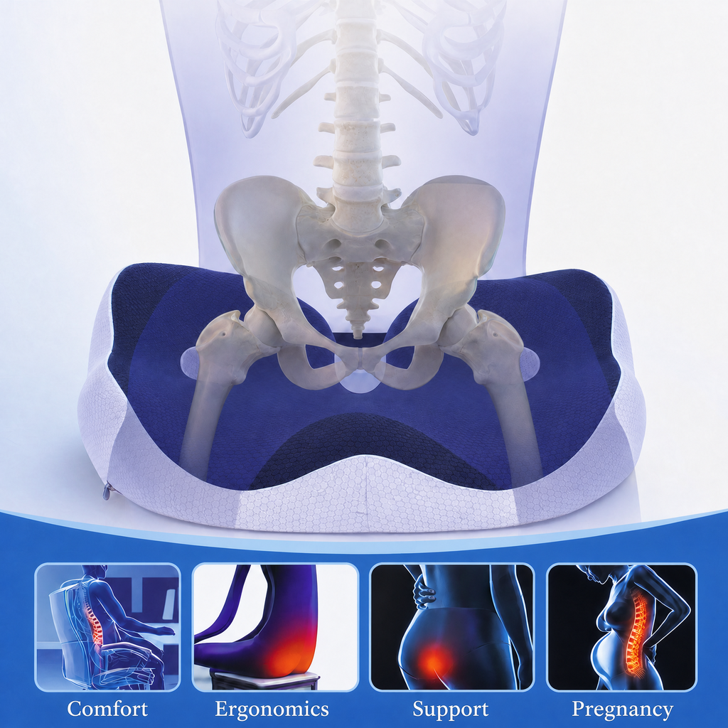 Ergonomic memory foam seat cushion with coccyx cut-out