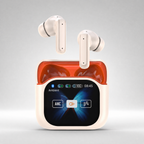 Wireless translator earbuds with touch screen case