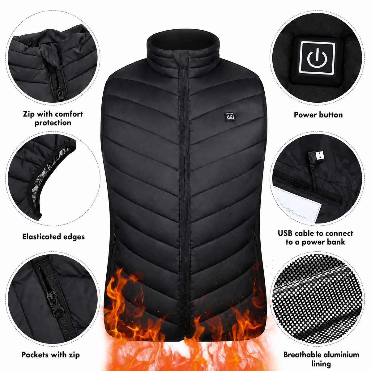 Unisex USB heated gilet with 3 heat levels