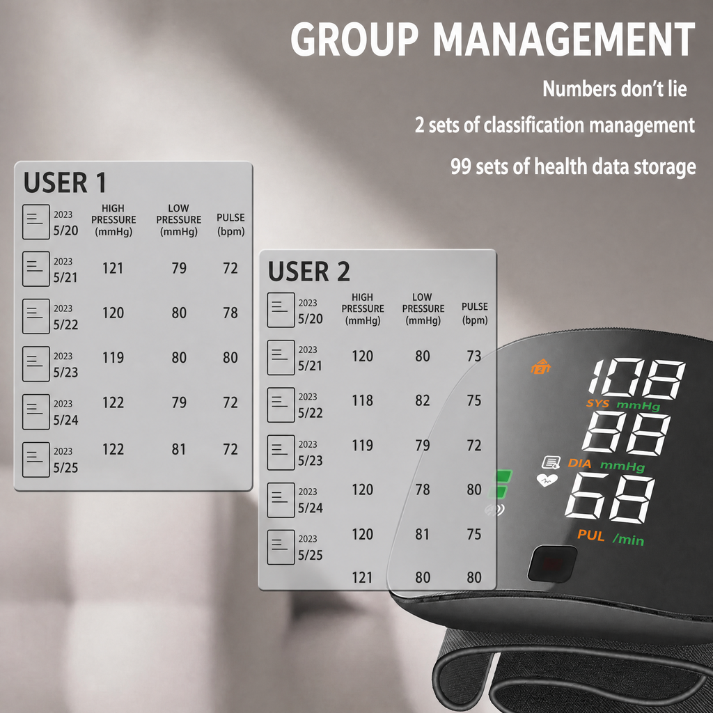 Digital wrist blood pressure monitor with colour LCD display