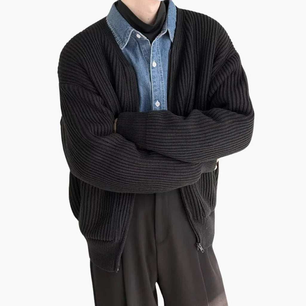 Men's zip cardigan in rib knit
