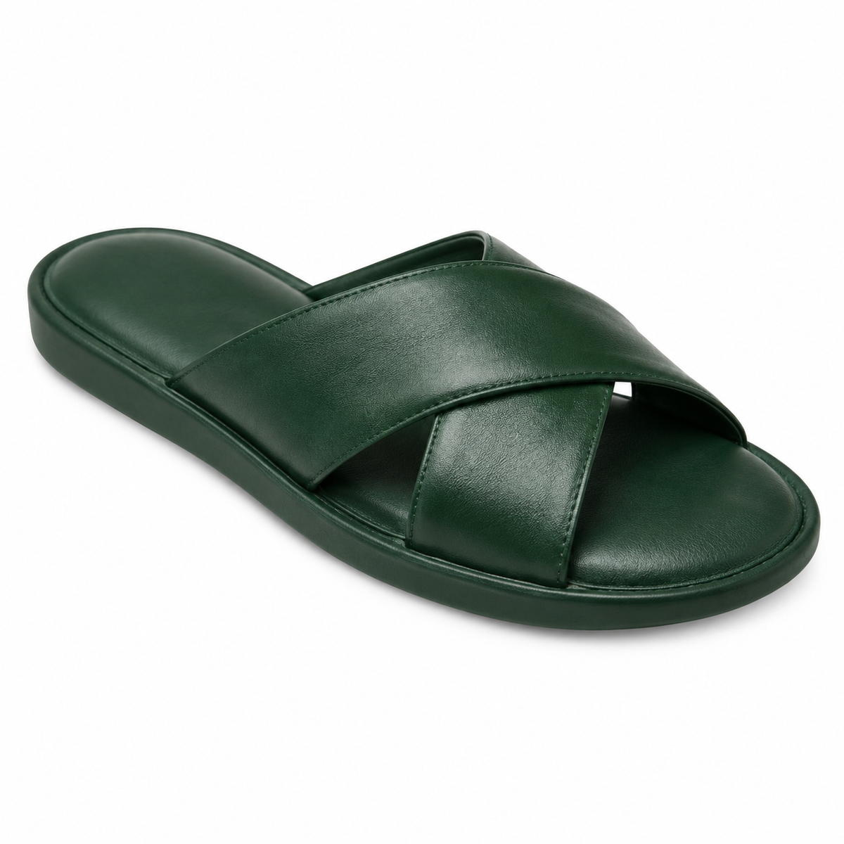 Top view of Naldony green slide sandal with cross strap.