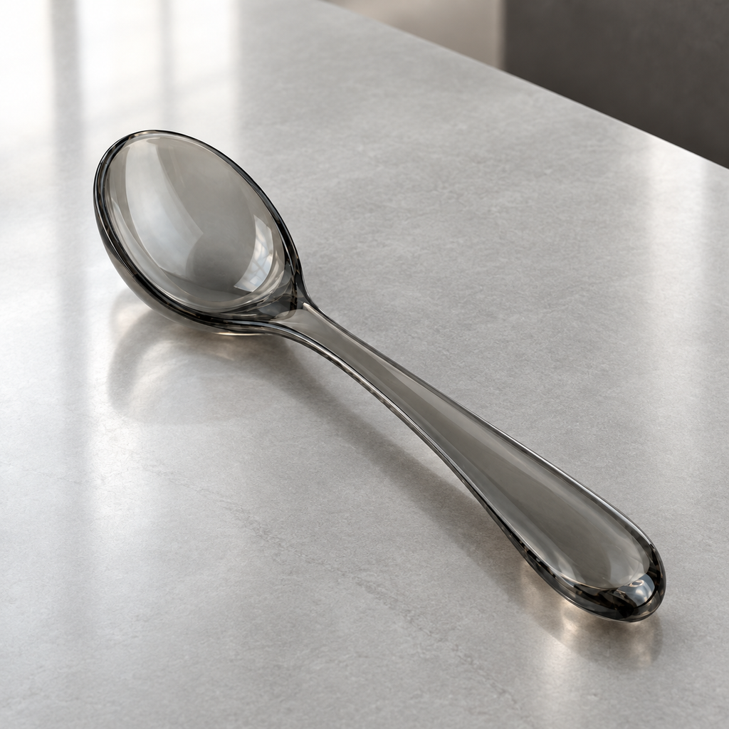 Close-up of sleek black dining spoon