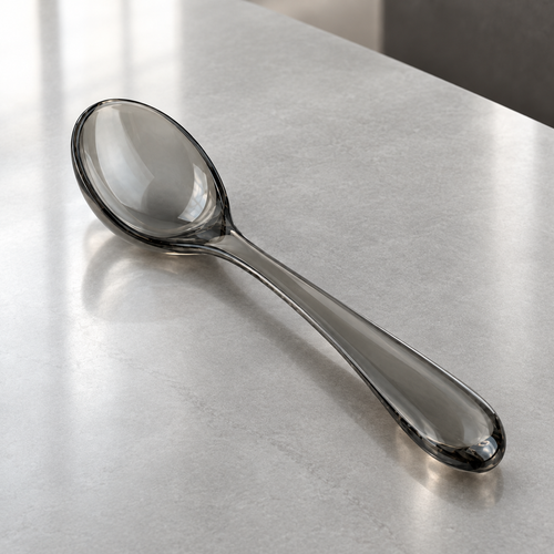 Close-up of sleek black dining spoon