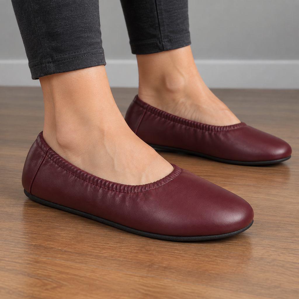 Close-up of faux leather material on ballet flat