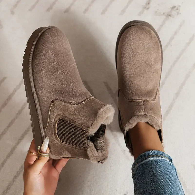 Women's fur lined winter ankle boots with elasticated sides