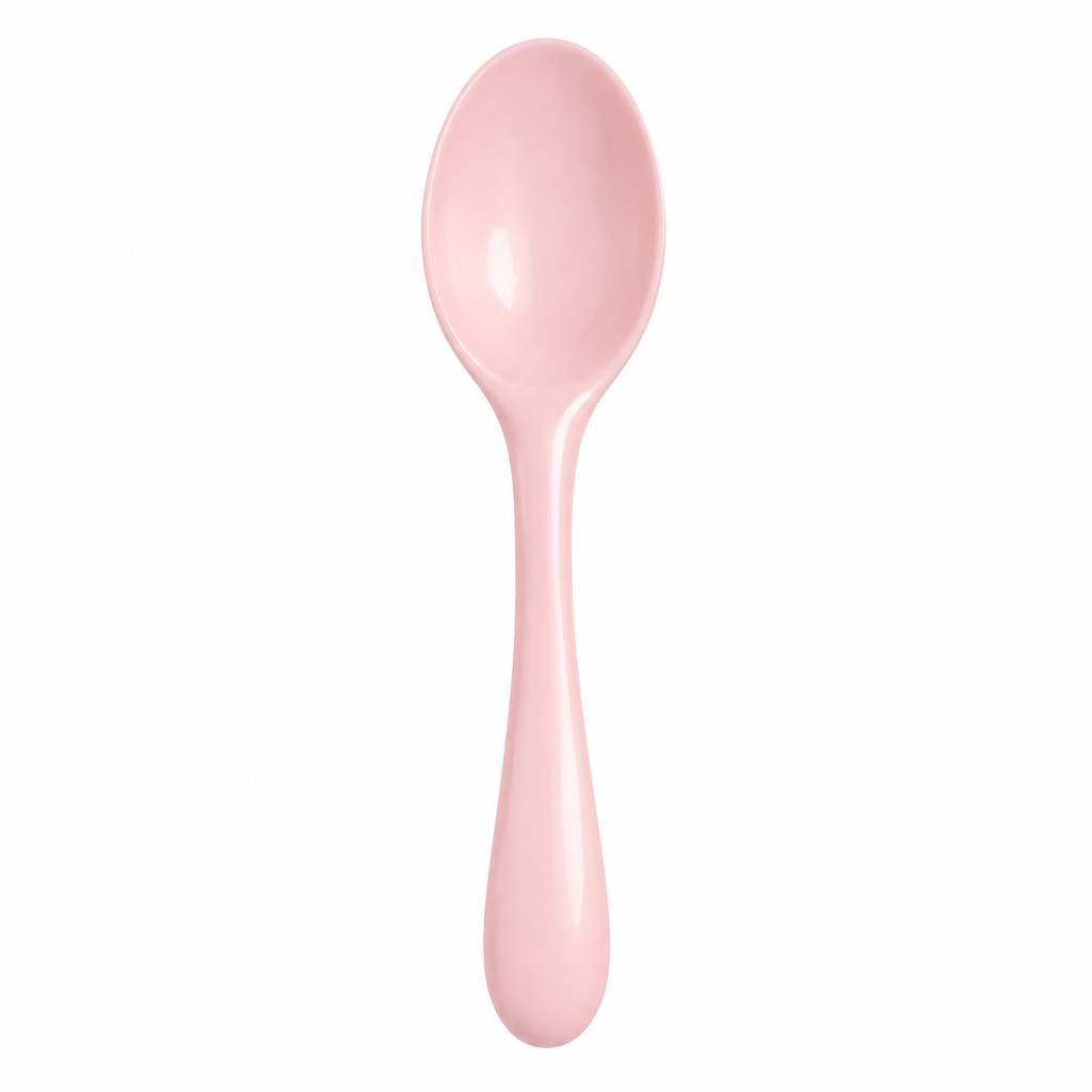 Pastel pink ceramic spoon with elegant design.