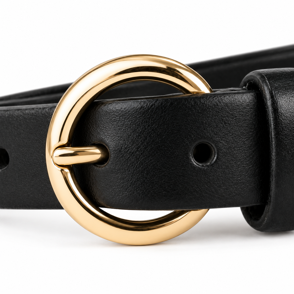 Black leather belt with adjustable holes.