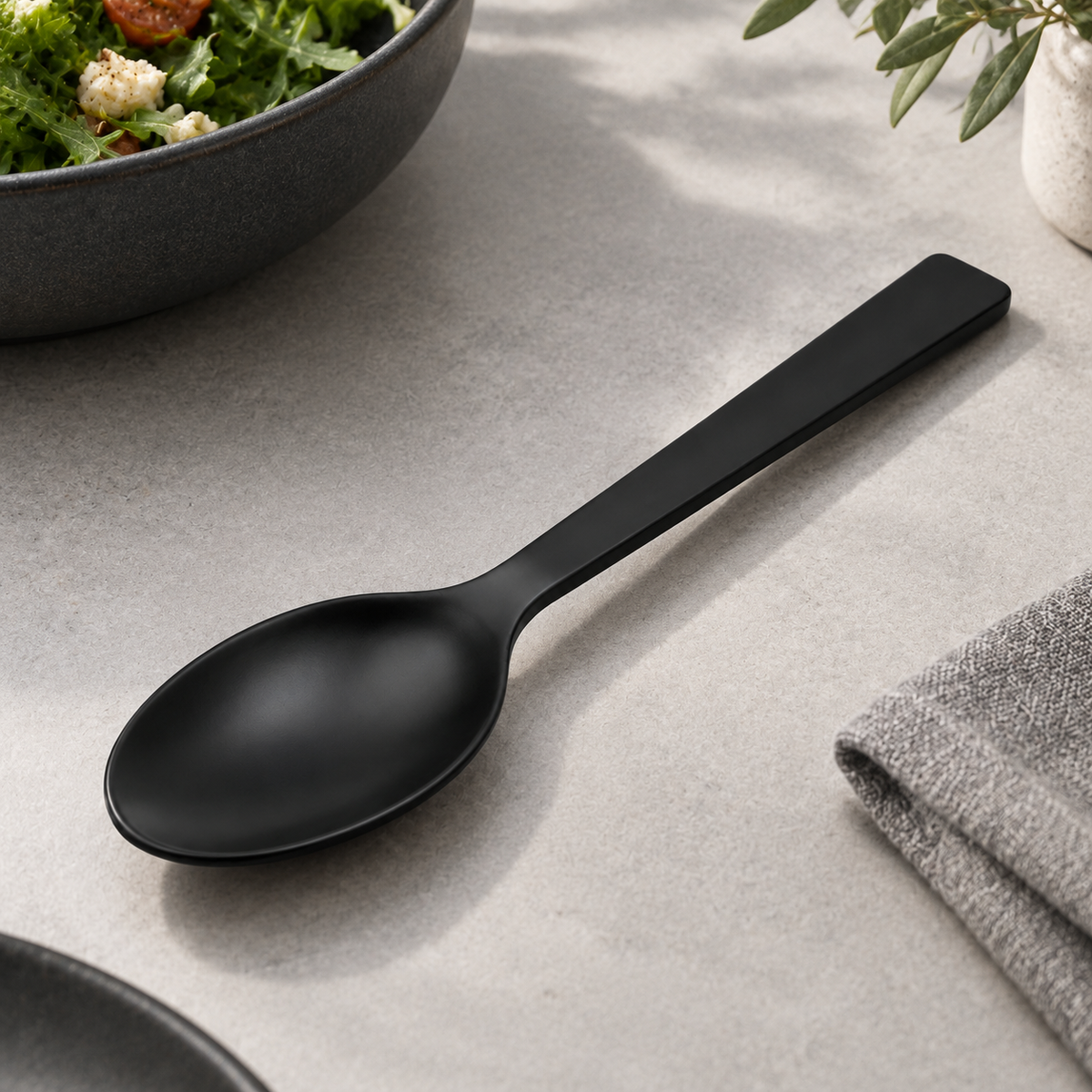 Close-up of the Naldony black table spoon.