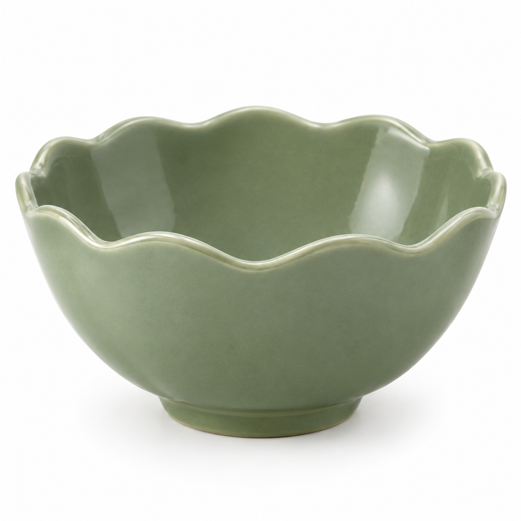 Elegant naldony ceramic bowl in sage green for home decor.