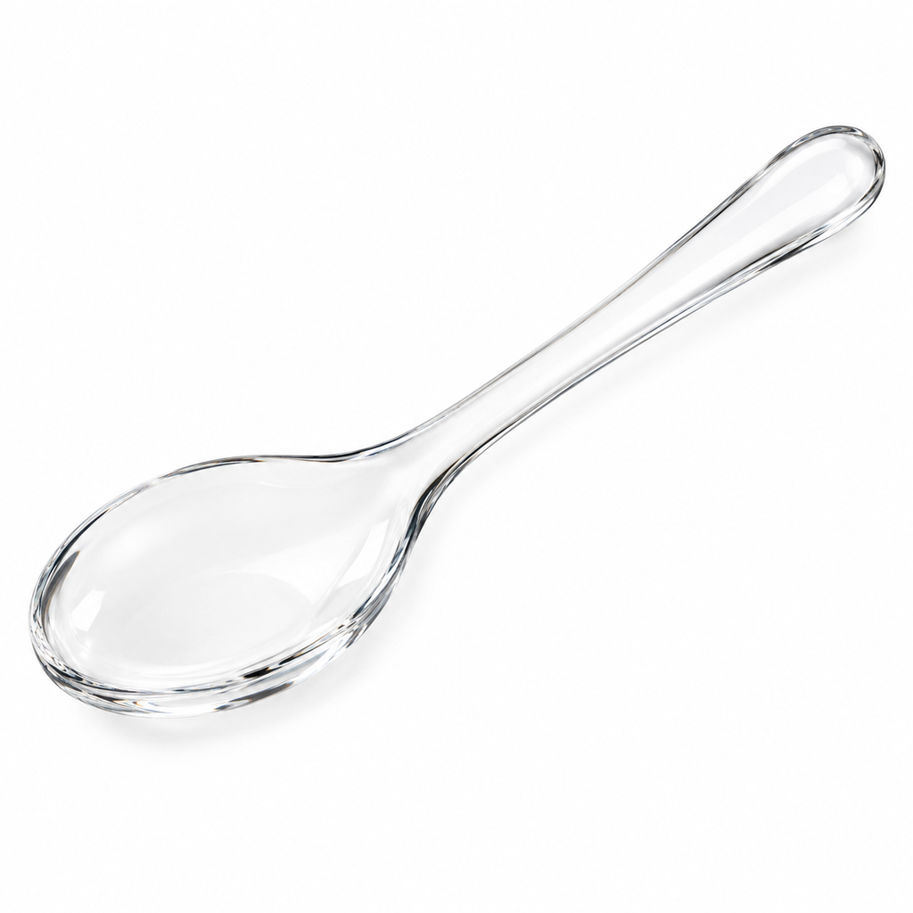 Elegant glass serving spoon with a smooth finish.