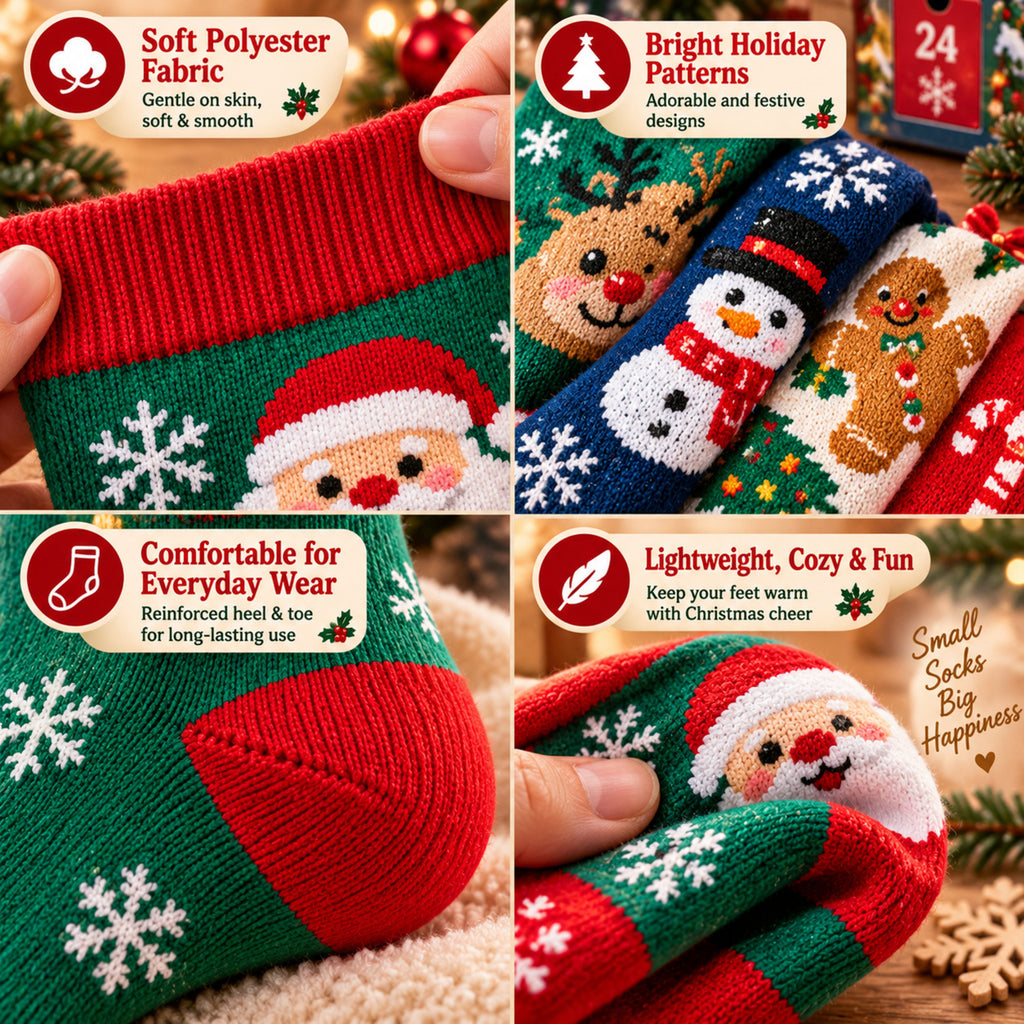 24 Days of Christmas Socks Advent Calendar, 12-Pair Mystery Sock Gift Box, Random Festive Designs, Holiday Countdown Christmas Gift for Kids/Women