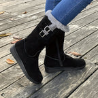 Women's fur lined winter boots with side zip and double buckle