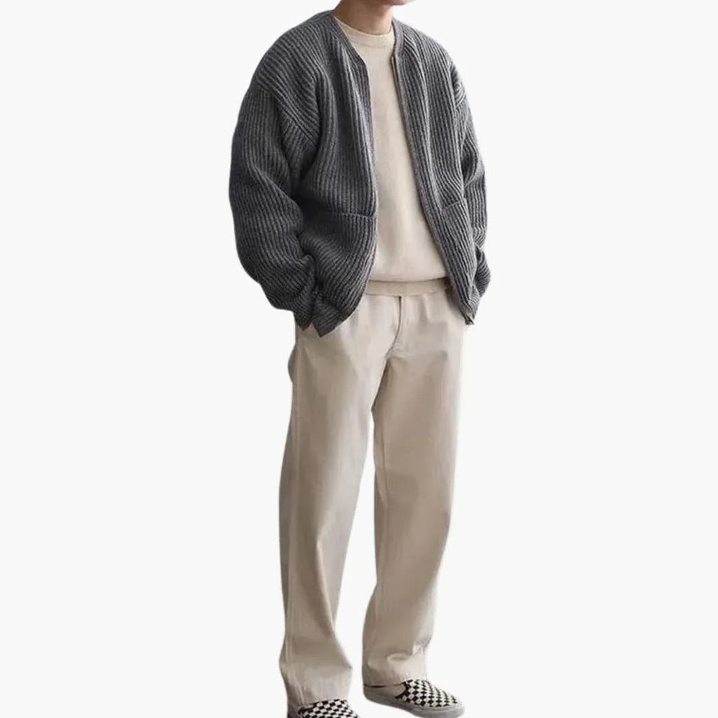 Men's zip cardigan in rib knit