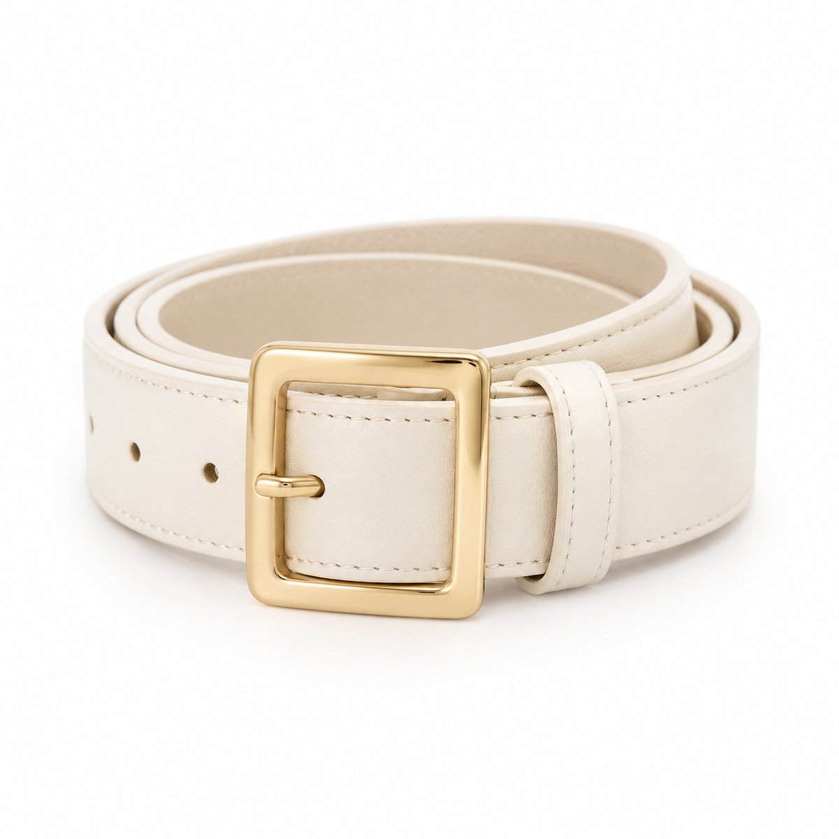 Naldony leather belt with gold buckle in cream color.